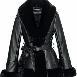 Women's Black Faux Fur Trim Coat